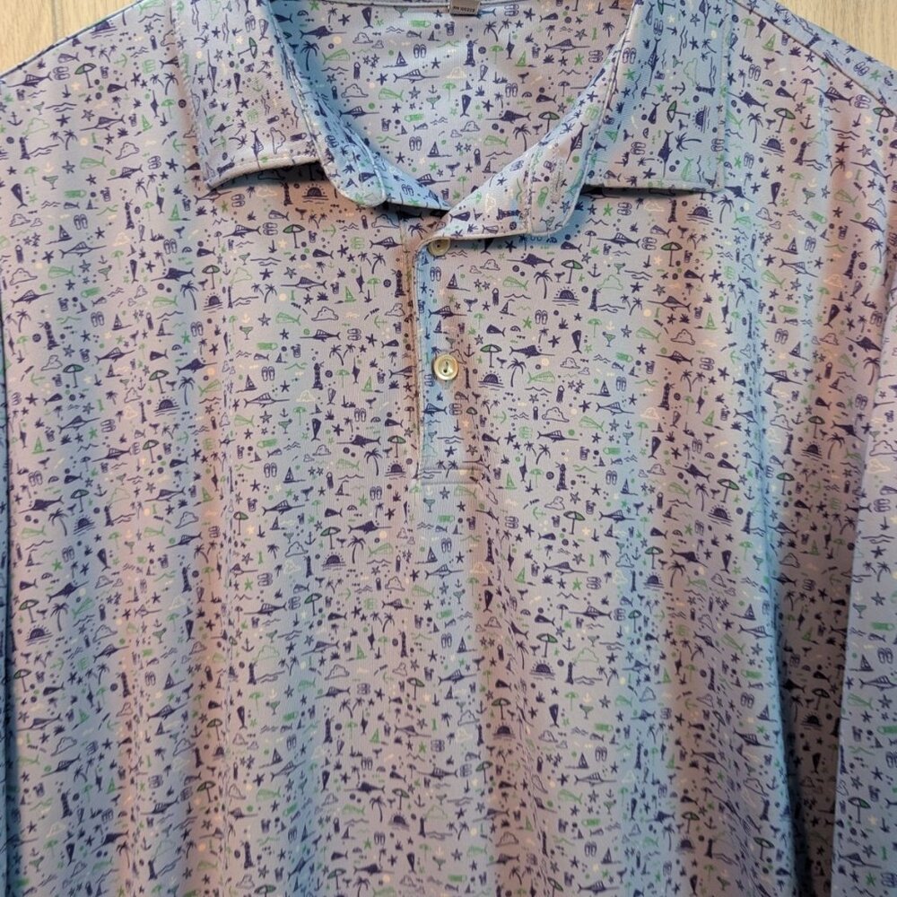 Peter Millar Summer Comfort Polo Shirt Men's XL Beach Print Golf Performance - Picture 2 of 7